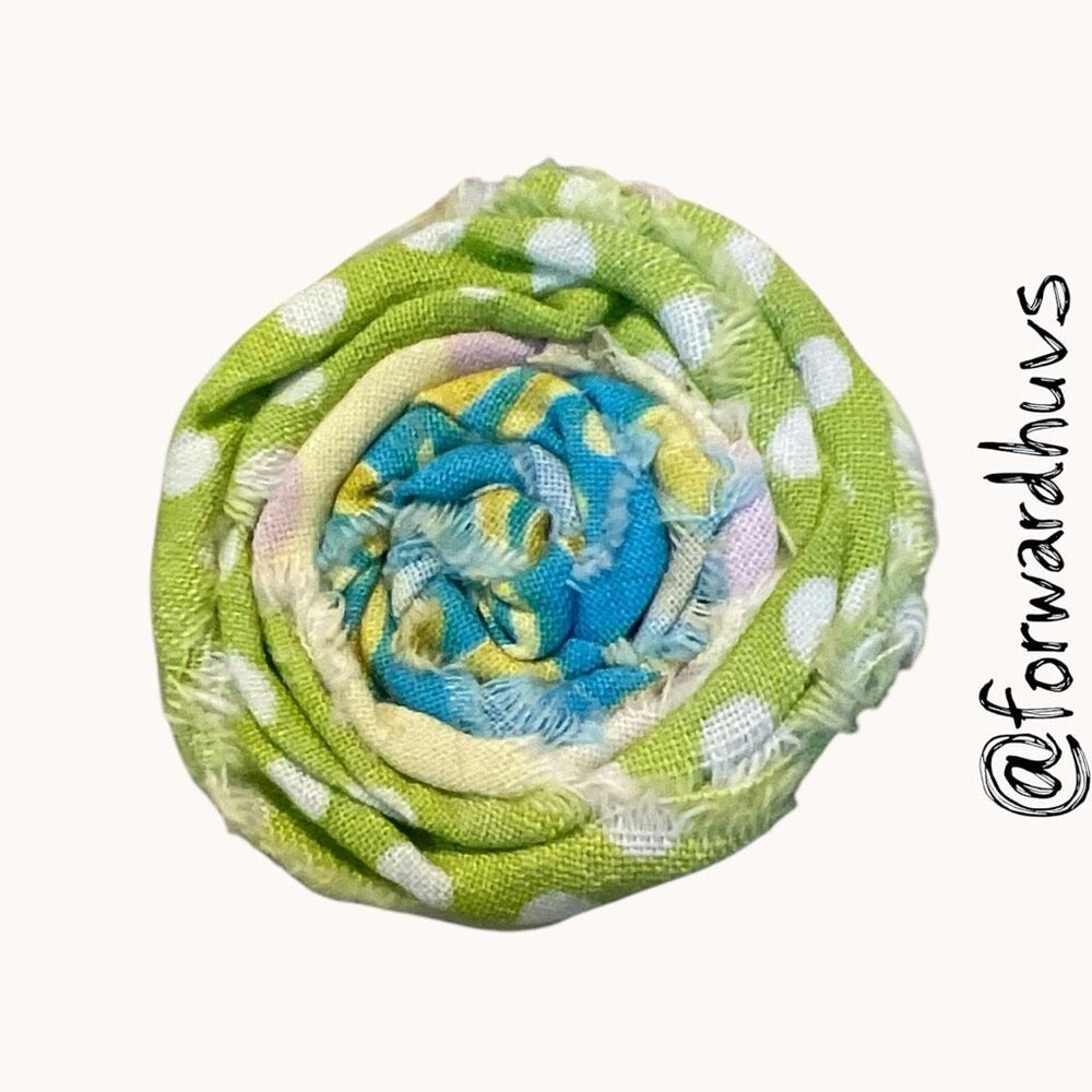 Handmade Fabric Rosette Hair Clip Green Polka Dot Floral